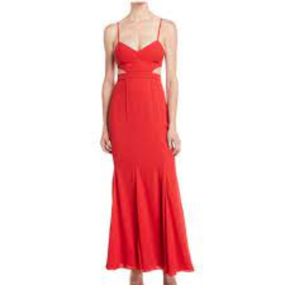 NWT FAME AND PARTNERS Cherry Red Zyra Maxi Dress with Cutouts SIZE 2 RETAIN $229